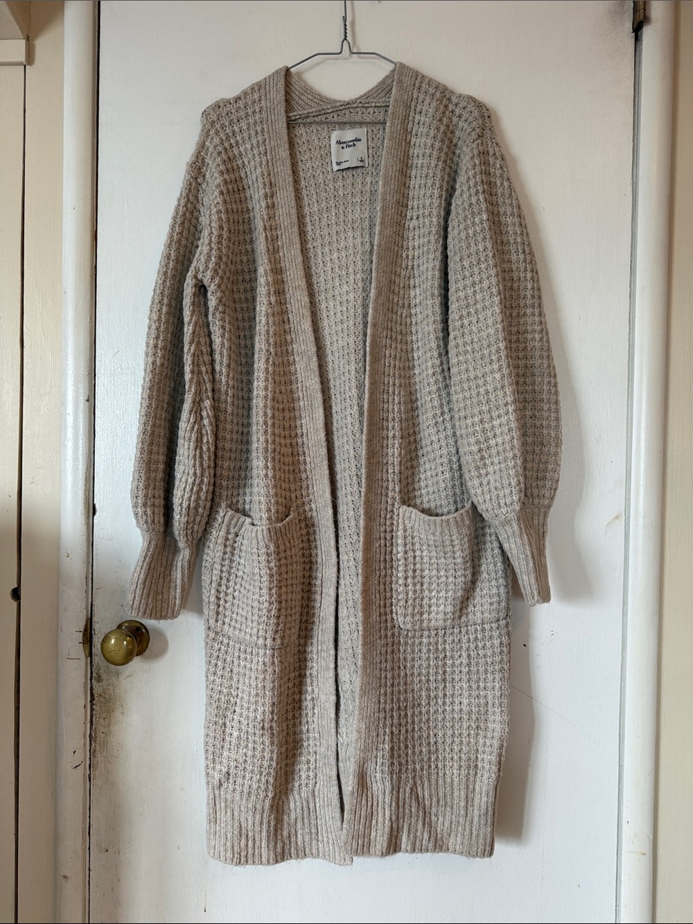 Abercrombie & Fitch Long Waffle Open Cardigan Sweater Creme/Beige Small